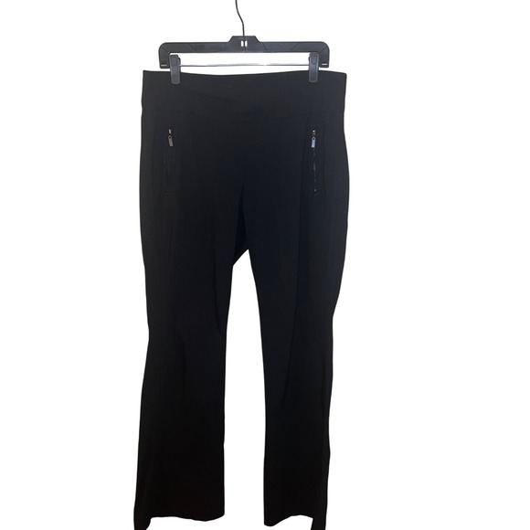 INC International Concepts Black Flare Pants Size 14 Stretch Mid Rise Faux Pocke - Picture 1 of 15
